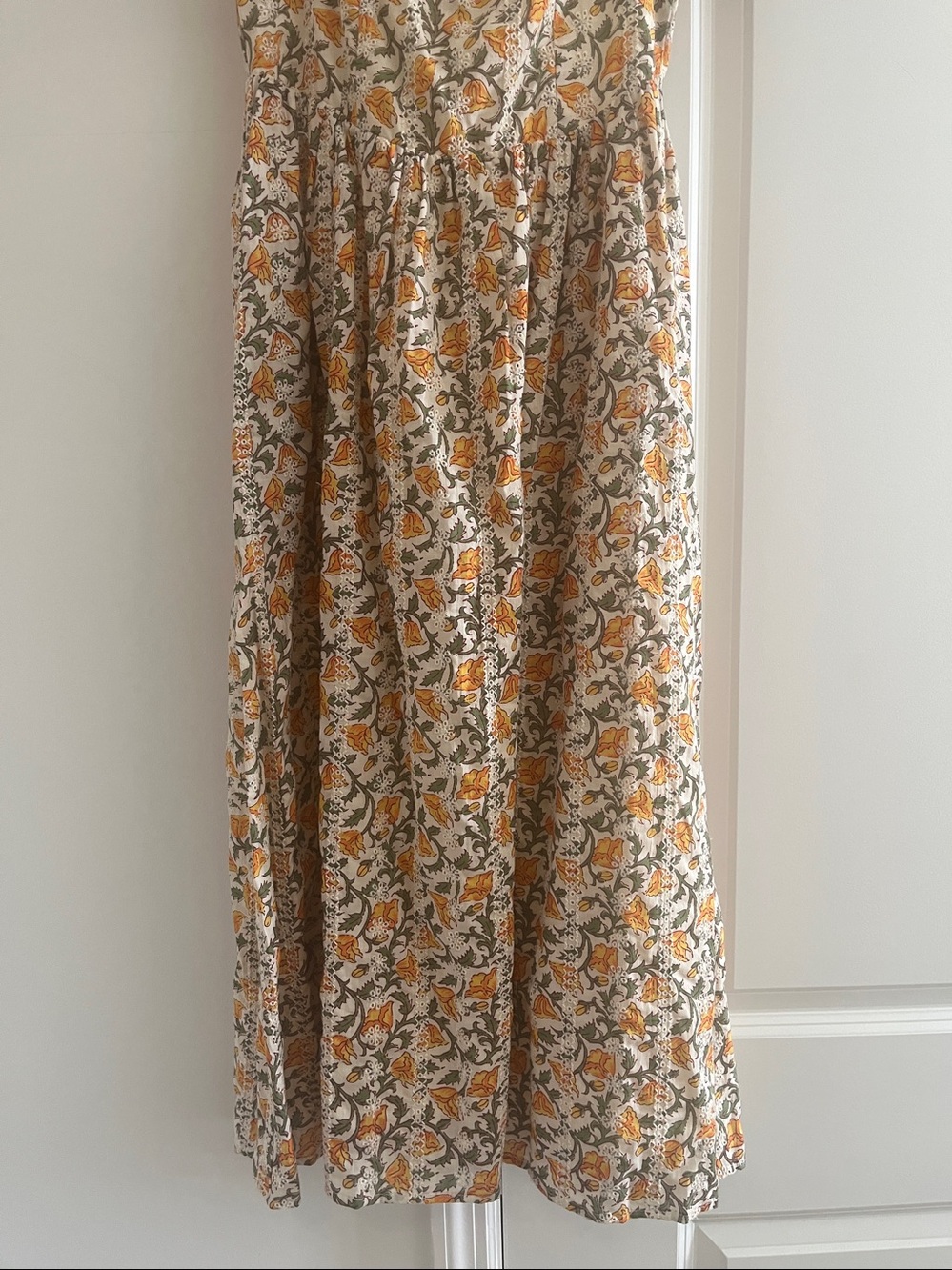 Puff-Sleeve Floral Midi Dress in Cream and Mustard - Picture 2 of 3